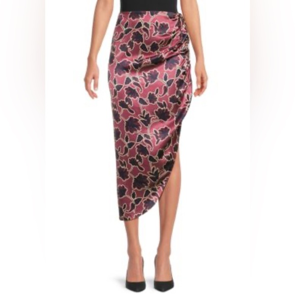 Cami NYC Pink and Black Floral Satin Skirt - Picture 1 of 4
